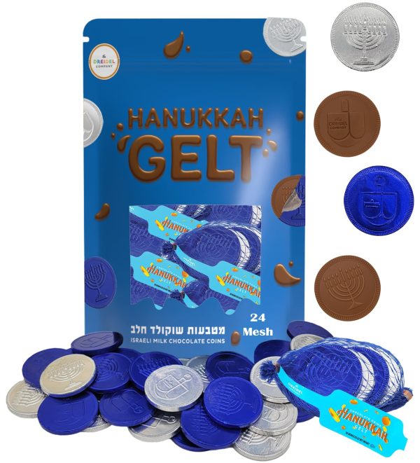 Blue Silver Hanukkah Mesh Bags Gelt Coin Chocolates Dreidel-8