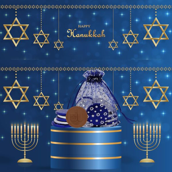 Blue Silver Hanukkah Mesh Bags Gelt Coin Chocolates Dreidel-7