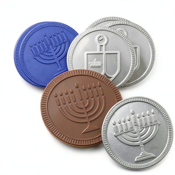 Blue Silver Hanukkah Mesh Bags Gelt Coin Chocolates Dreidel-4