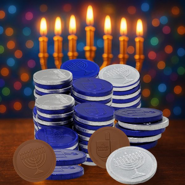 Blue Silver Hanukkah Mesh Bags Gelt Coin Chocolates Dreidel-6