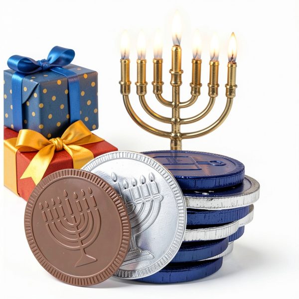 Blue Silver Hanukkah Mesh Bags Gelt Coin Chocolates Dreidel-3