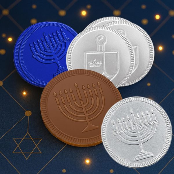 Blue Silver Hanukkah Mesh Bags Gelt Coin Chocolates Dreidel-4