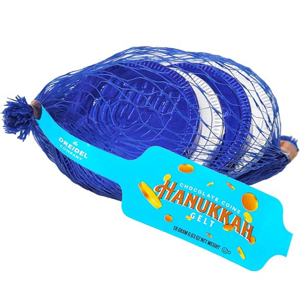 Blue Silver Hanukkah Mesh Bags Gelt Coin Chocolates Dreidel-2