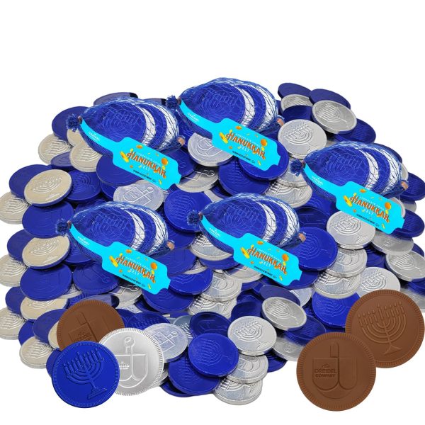 Blue Silver Hanukkah Mesh Bags Gelt Coin Chocolates Dreidel-0