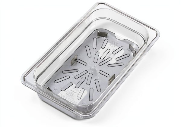 Plastic Drain Shelf Carlisle FoodService Products 1/4 Size Clear Pan-1