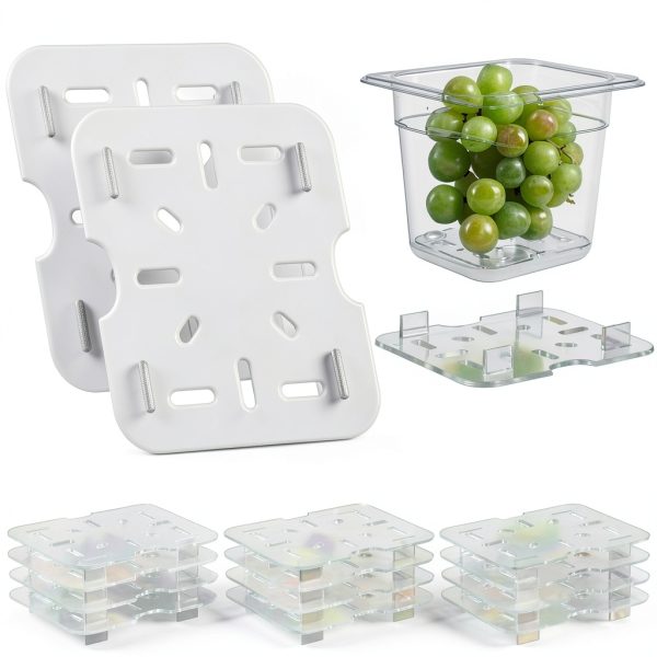 12 PCS Plastic Drain Shelf for 1/6 Size Food Pan, Clear Plastic Food Drain Trays, Acrylic Grates with Raised Feet for Food, Fruits, Vegetables, Sinks-1