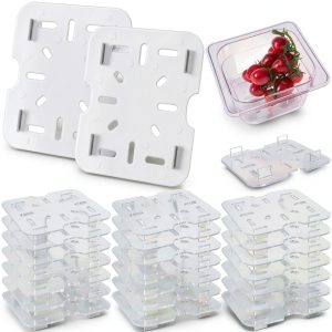 TOPZEA 24 Pack Plastic Drain Shelf for 1/6 Size Food Pan, Clear Plastic Food Grate, Drain Grid Trays Draining Rack with Feet for Food, Fruit, Vegetable Drainage, Salad Prep Station, Kitchen-0