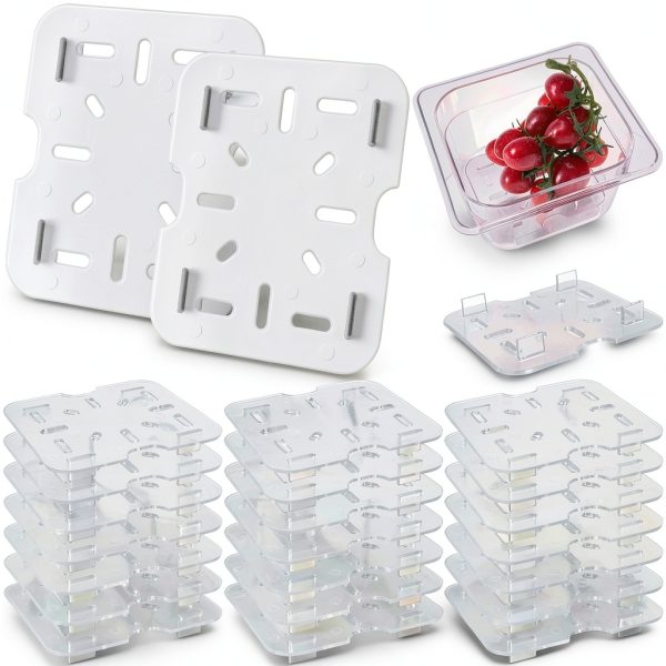 TOPZEA 24 Pack Plastic Drain Shelf for 1/6 Size Food Pan, Clear Plastic Food Grate, Drain Grid Trays Draining Rack with Feet for Food, Fruit, Vegetable Drainage, Salad Prep Station, Kitchen-0